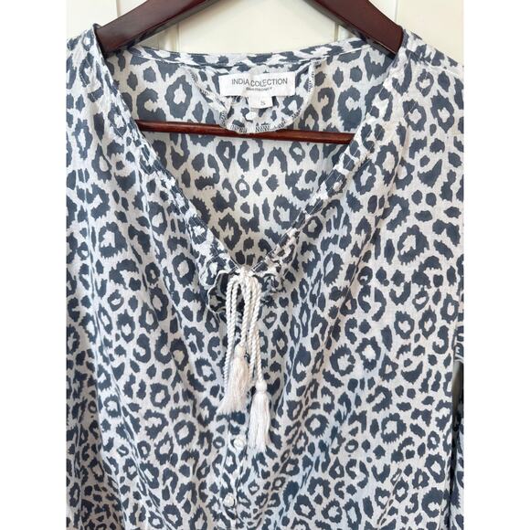EMERSON FRY INDIA COLLECTION Bardot Top Charcoal Leopard Organic Blouse Sz Small - Picture 10 of 11